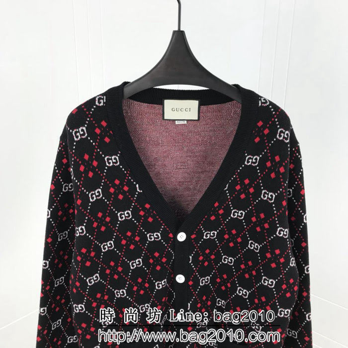GUCCI古馳 黑紅新配色系列 18ss秋冬新款 全身雙G logo 開衫毛衣 情侶款 ydi1419